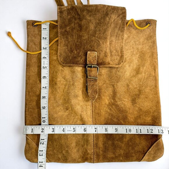 Vintage Brown Suede Backpack – Men’s Medium Bag, Casual Drawstring Style - Picture 10 of 11